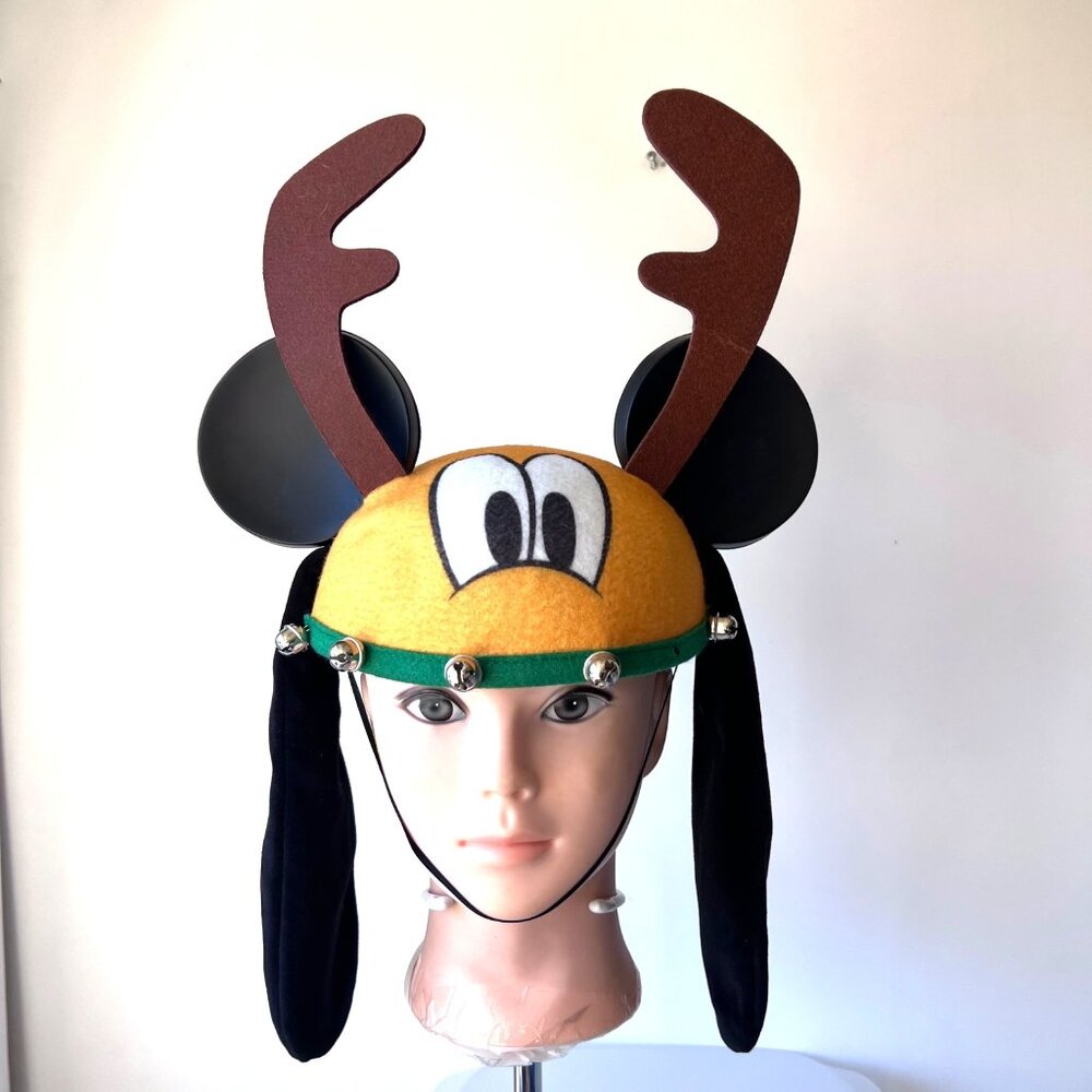 Disney Parks Pluto Reindeer Antler Bells Christmas Mickey Mouse Ears Hat Cap